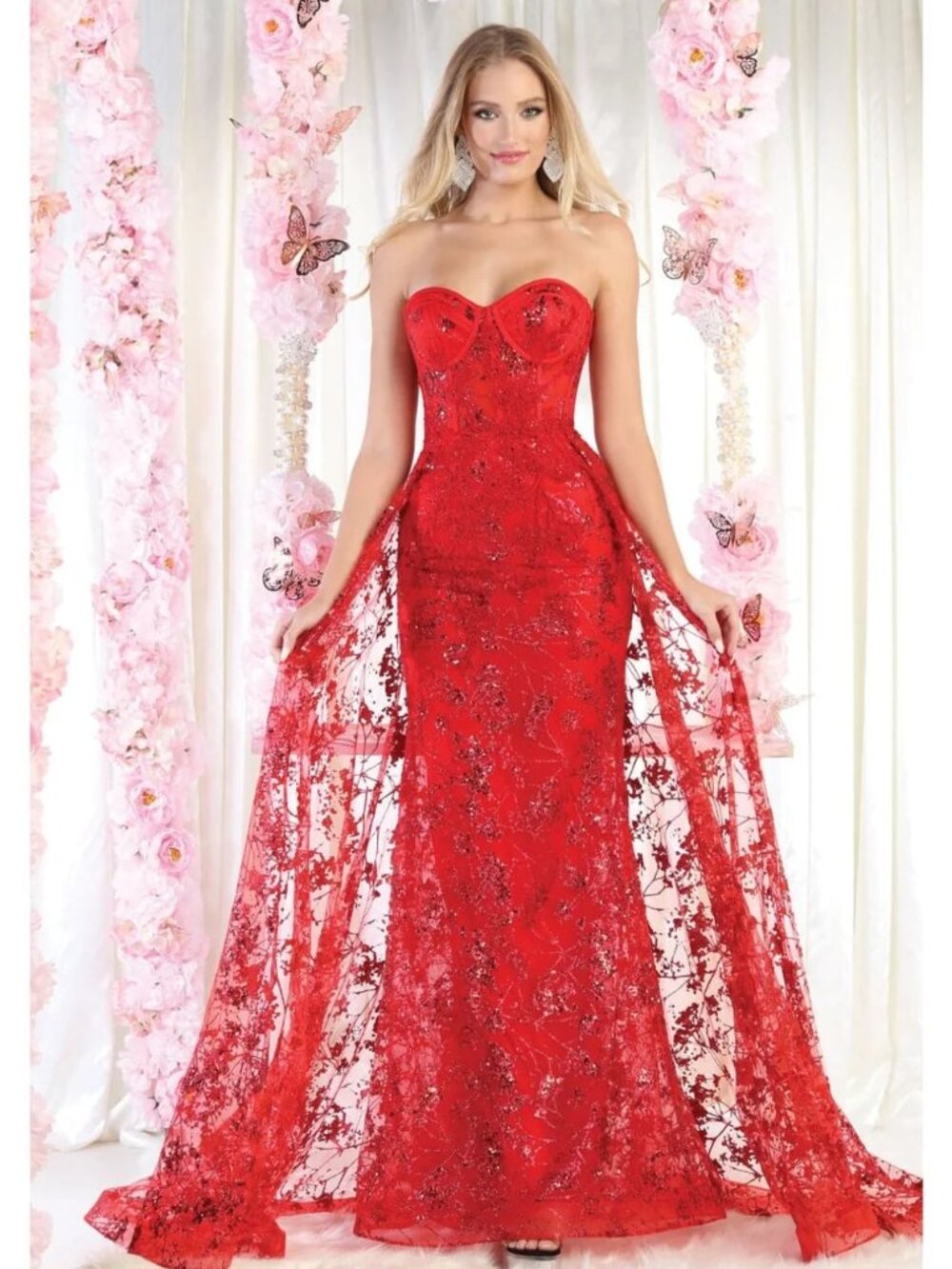 May Queen Strapless Glitter Corset Bone Red Carpet Long Gown size 4